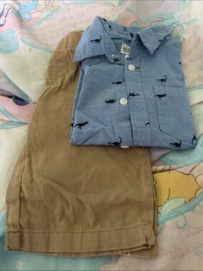 Alden Light Blue Dino Print Button-Up Shirt for Kids